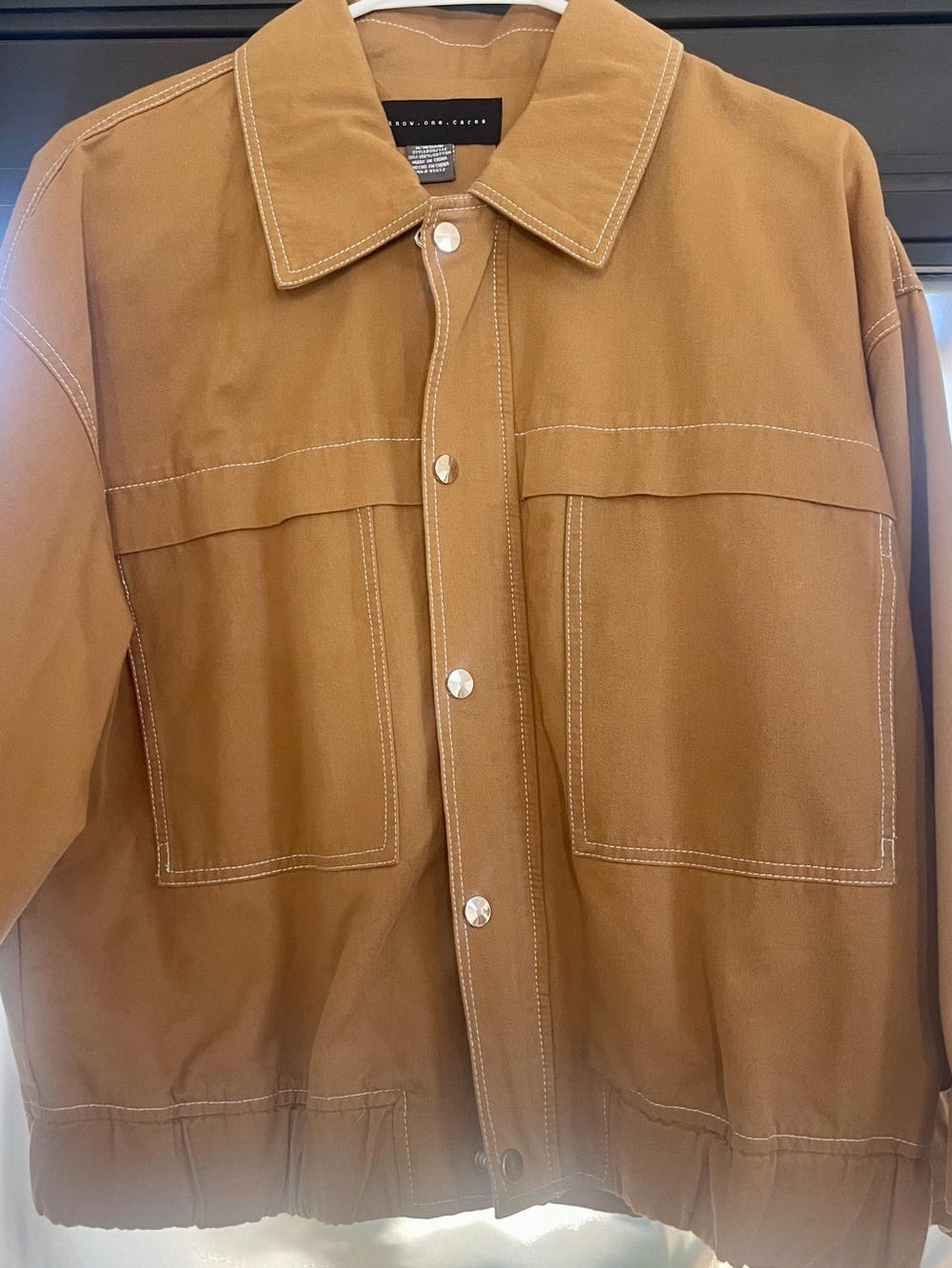 Lightweight Tan Shirt Jacket with Contrast Stitching